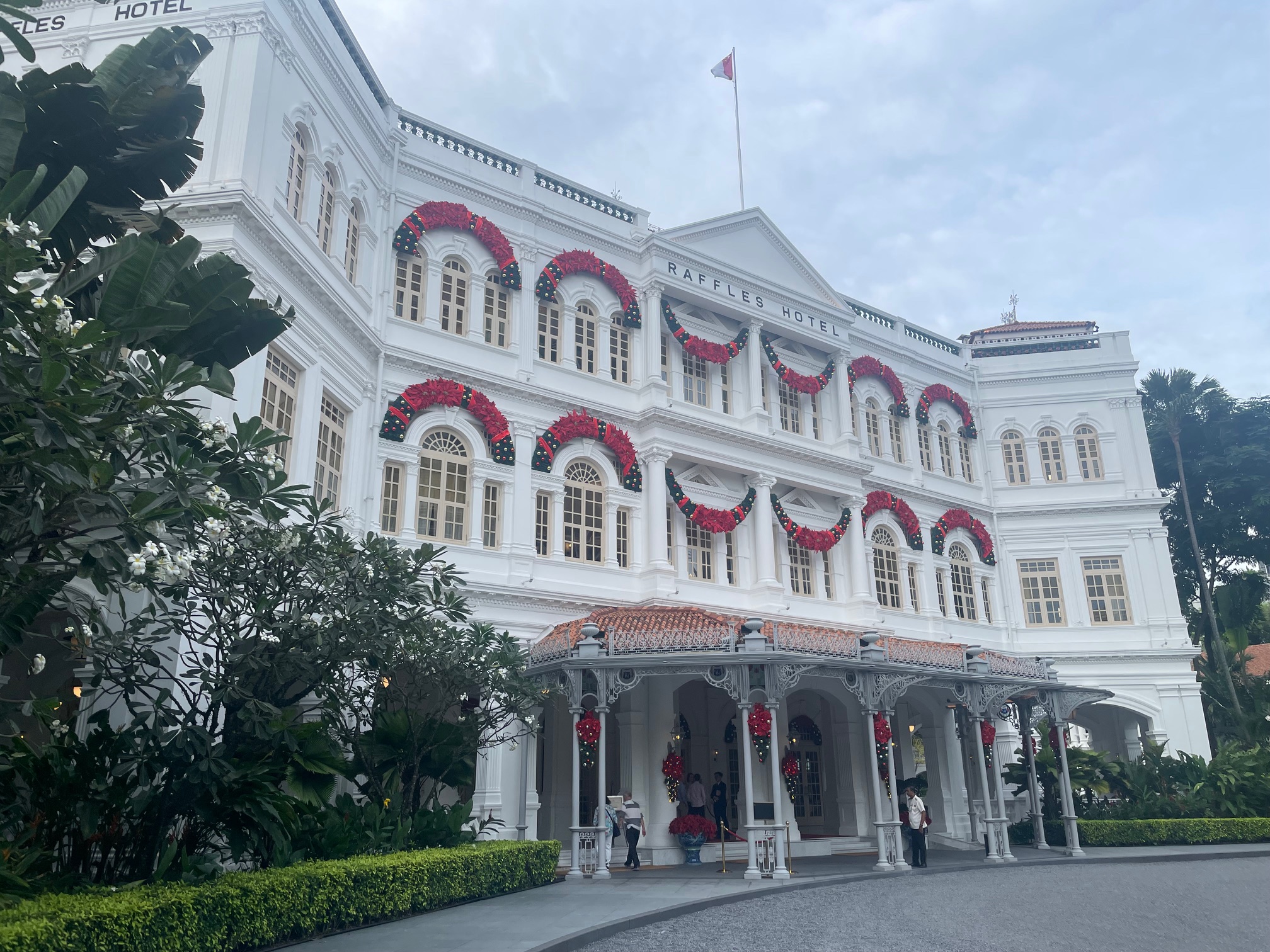 A front view of the Raffles Hotel in Singapore